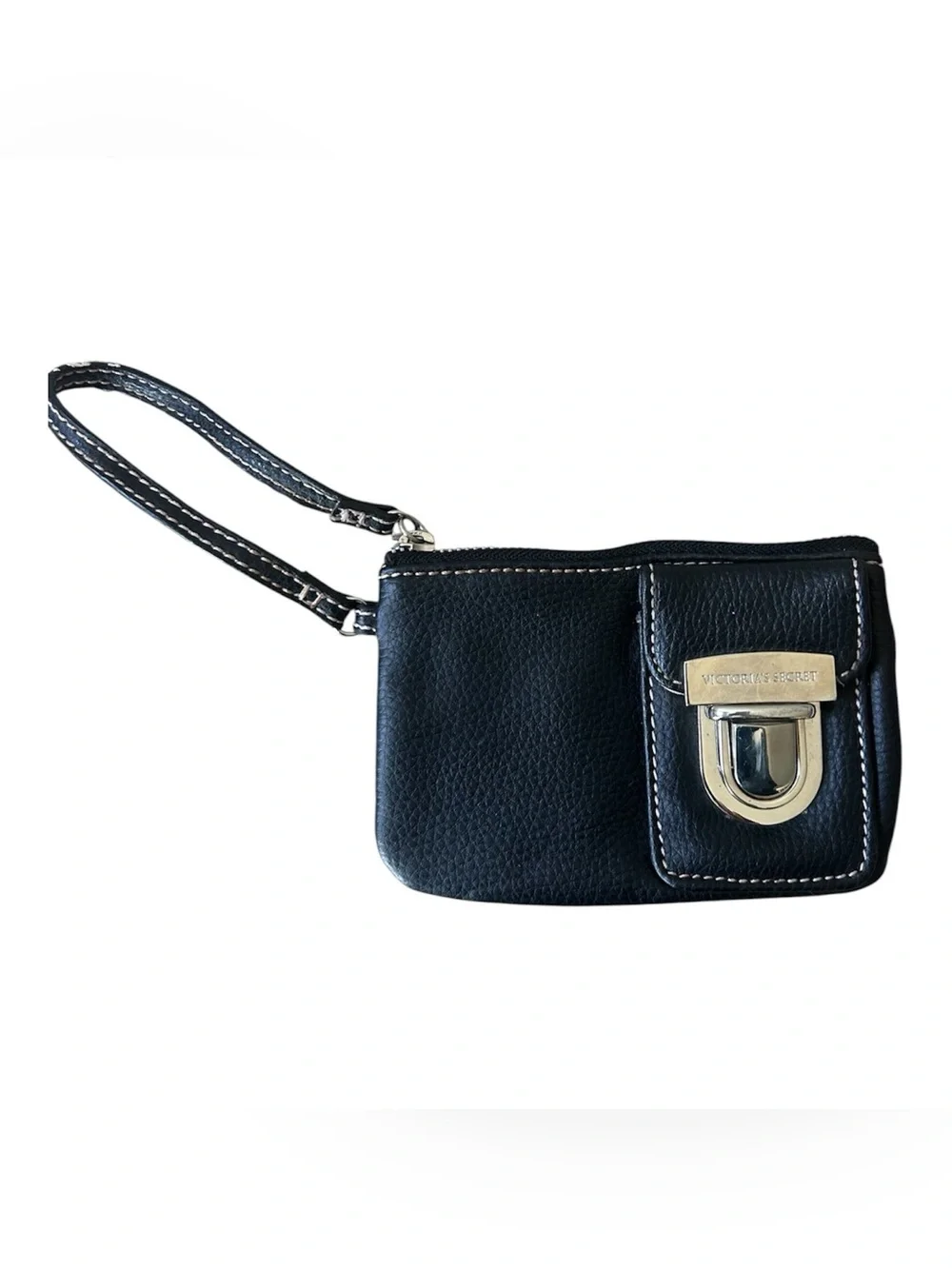 Y2K Victoria’s Secret 6x4 Black Leather Wristlet with big silver buckle